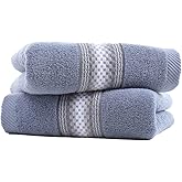 YiLUOMO Blue Hand Towel Set of 2 Soft 100% Cotton Textured Striped Pattern Highly Absorbent Decorative Hand Towels for Bathroom 13 x 29 Inch