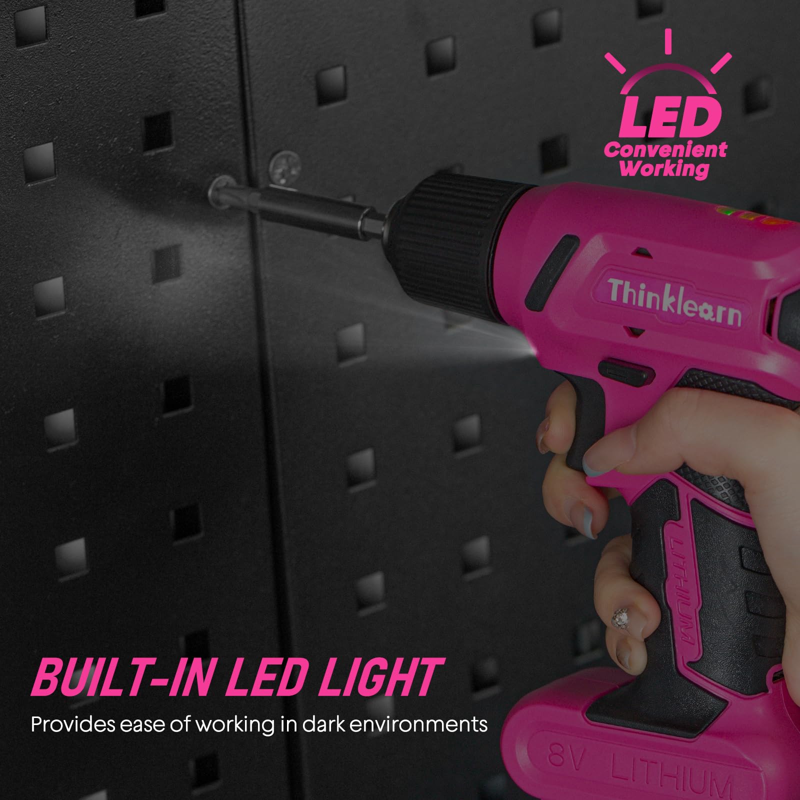 8V Pink Cordless Drill Set, Electric Screwdriver Drill Driver Set with 3/8