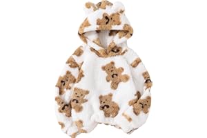 SOLY HUX Girl's Bear Graphic Hoodie Casual 3D Ear Decor Long Sleeve Flannel Pullover Top Sweatshirt