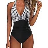 SUUKSESS Women Sexy Tummy Control One Piece Swimsuits Halter Push Up Bathing Suits