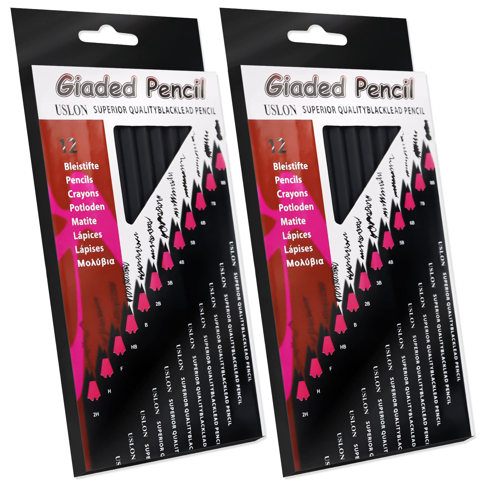LAMXD 24 Pcs Drawing Pencils 8B, 7B, 6B, 5B, 4B, 3B, 2B, B, HB, F, H, 2H, Sketching Pencils with Graphite Lead