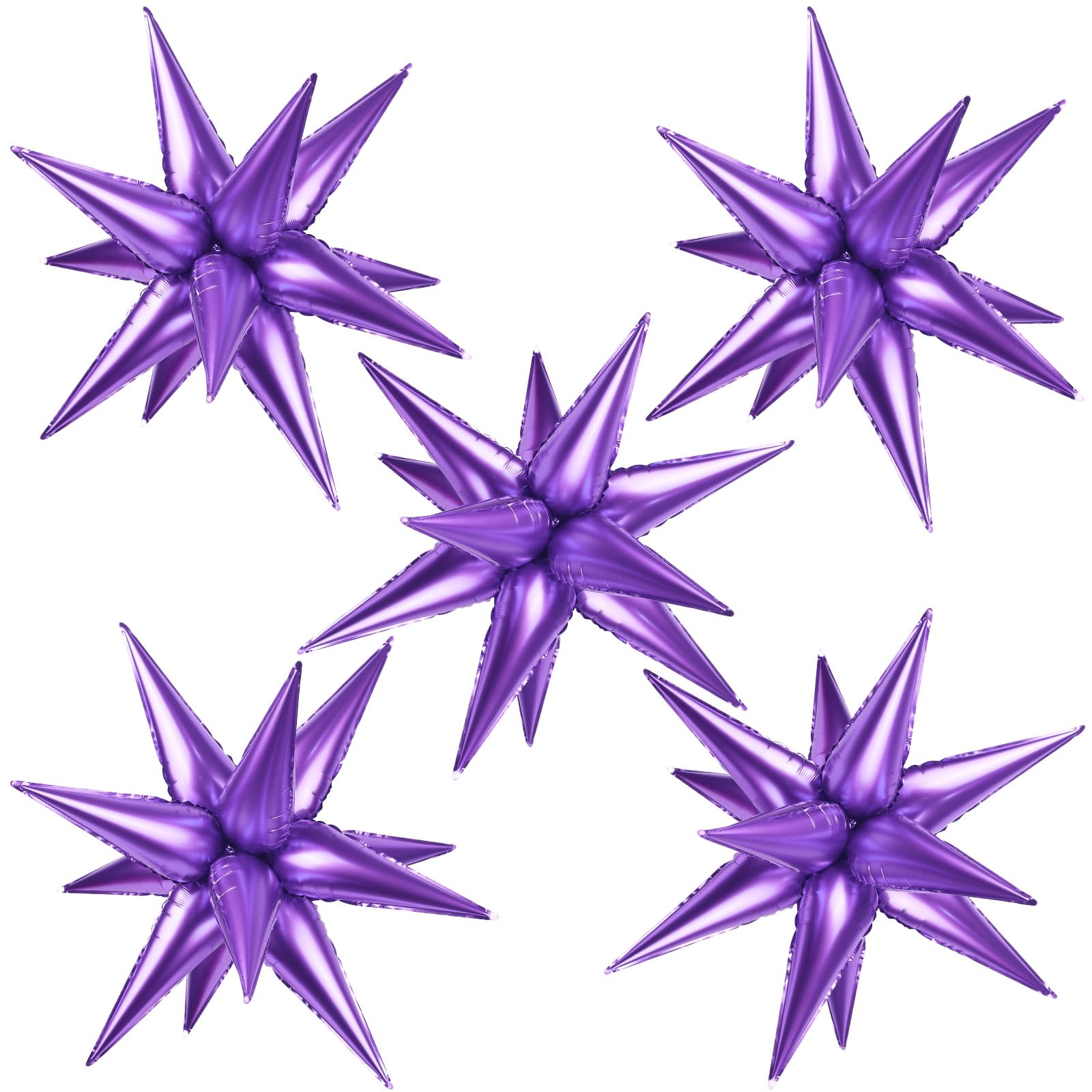 Photo 1 of 60 Pcs Star Foil Balloons Explosion 12 Point Cone Balloon Magic Balloon Large for Wedding Anniversary Backdrop Birthday Party Decorations (Purple)