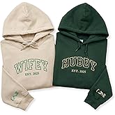 Personalized Embroidered Hubby and Wifey Hoodie Set – Custom Couple Sweatshirts – Gift for Anniversary, Valentine's Day