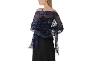 FEOYA Sequin Fringe Shawl for Women Sparkly Glitter Sheer Wrap for Formal Evening Dresses Wedding Bridal Accessory