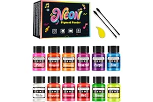 Luckymica Neon Mica Powder - Vibrant Fluorescent Epoxy Resin Pigment Powder, Non-Toxic Neon Colorant for Nail Art, Slime, Painting, Bath Bombs, Candle Making, Jewelry, DIY Craft, 12 Colors, 20ml