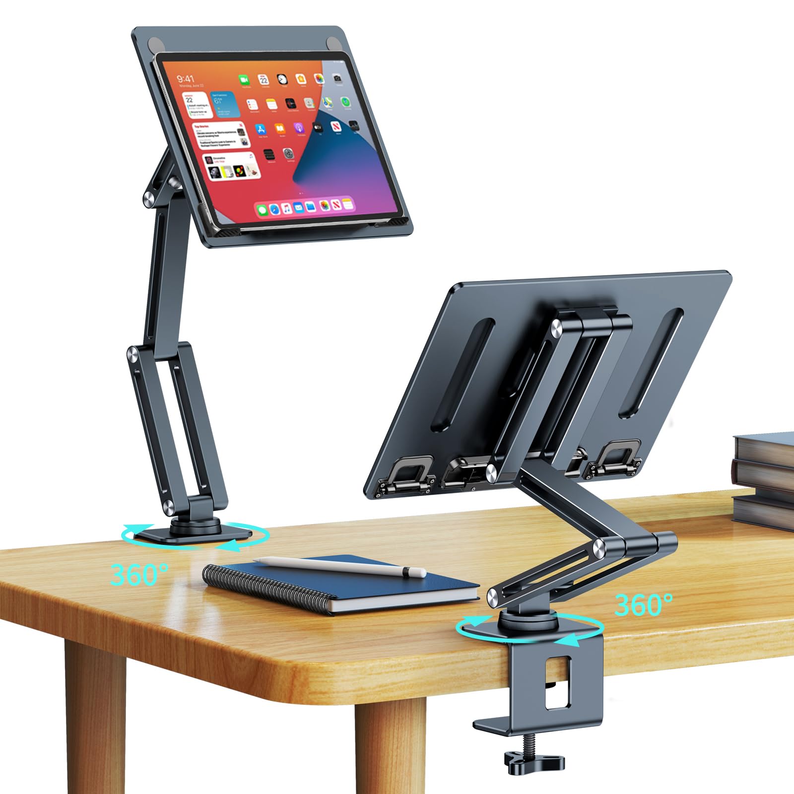 Photo 1 of OATSBASF Tablet Stand, iPad Holder for Desk Mount, Portable Monitor Stand, Rotatable 360 Degrees, Desktop Reading Mount Holder for Computer, iPad, Cookbooks, Recipes