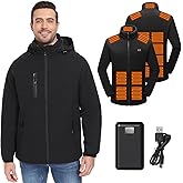 CHANGEOWN Men's 3-in-1 Heated Jacket with Battery, Waterproof Windproof Detachable Soft Shell Heating Coat for Winter, XL