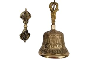 WingPower Tibetan Buddhist Meditation Bell and Dorje Set, Nepal Dharma Objects Enlightenment Bell,Handmade Meditation Altar Ritual Yoga Vajra Bell (12.5 x 6.5cm)