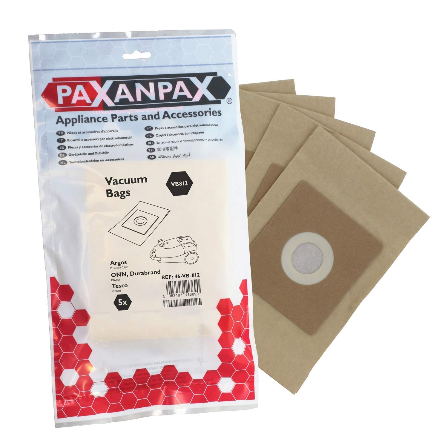 Paxanpax VB812 Compatible Paper Bags Argos Proaction CJ053; Onn Duraband DBV001; Tesco VCBD15 Series (Pack of 5)
