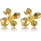 Finatso 14K Gold Plated 925 Sterling Silver Flower Lily Stud Earrings