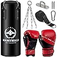 Mamxwaga Kids Punching Bag Set Unfilled, Hanging Boxing Bag Kickboxing Bag with Boxing Gloves, Kids Boxing Set for 3-12 Years, for Youth Karate Muay Thai Kick Taekwondo Training