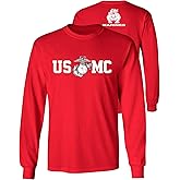 Lucky Ride Marine Corps Bull Dog Front and Back USMC Men's T-Shirt Longsleeve