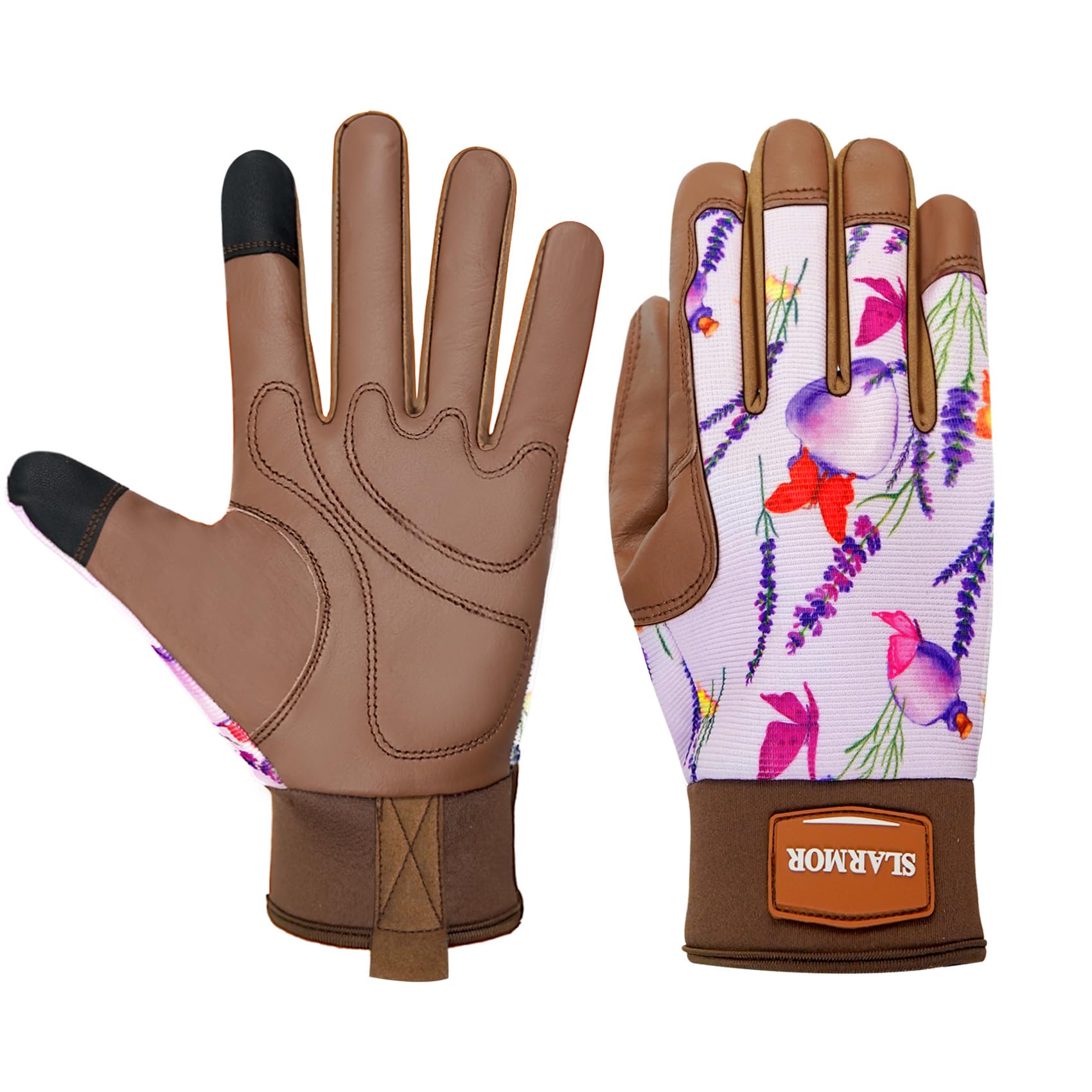 SLARMOR Gardening-Gloves-for-Women, Thorn-Proof and Touchscreen Cowhide Leather-Work-Gloves Breathable Safety Gloves with Grip - Durable Gardening Supplies Gift for Women — image 1