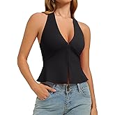 REORIA Women's Halter Front Open Tops Backless Sleeveless Slit Crop Tank Vest Y2K Going Out Club 2026 Outfits