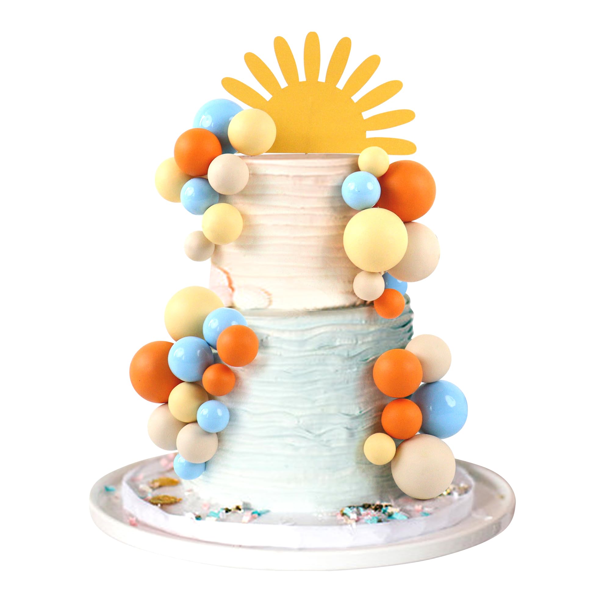 Photo 1 of 33pcs Sunshine Ball Cake Toppers Half Sun Sunrise With Multicolor Balls Cake Ornaments for Halfway Baby 1/2 Birthday Summer Baby Shower Sunny Sunshine Theme Party Cake Decorations