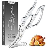 Huusk Poultry Shears Heavy Duty &ndash; All Purpose Japanese Kitchen Scissors | SK5 Steel Kitchen Shears for Meat, Fish, Vegetables, Chicken Bones, Turkey, Ergonomic Non-Slip Silver Handle, Gifts for Women