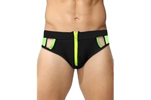 FEOYA Men’s Swim Briefs Low Rise Swimsuit Bikini Surf Bathing Suit Thong Shorts Side Hollow Zip Front