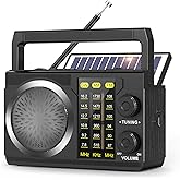 PRUNUS J-135 AM FM Radio Portable Bluetooth, Solar/AA Battery Operated/USB-C Rechargeable for Emergency, Transistor Radios with Flashlight,Support TF Card/USB Playing, Large Knob Easy to Use