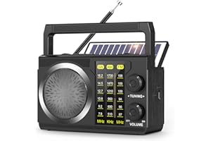 PRUNUS J-135 AM FM Radio Portable Bluetooth, Solar/AA Battery Operated/USB-C Rechargeable for Emergency, Transistor Radios with Flashlight,Support TF Card/USB Playing, Large Knob Easy to Use