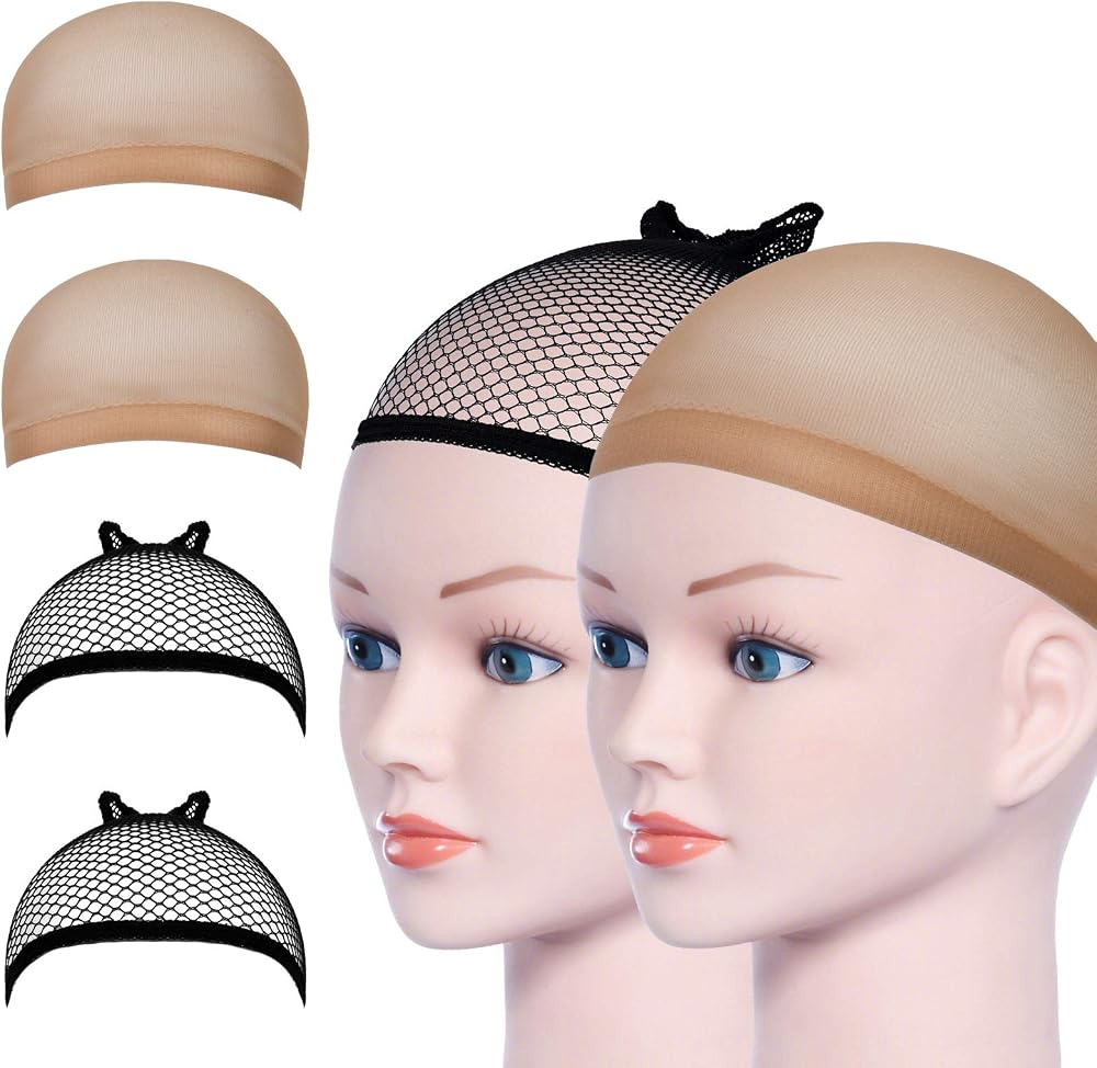 URAQT 4 Pack Wig Caps Nylon Hair Caps Neutral Nude Black for Women Men