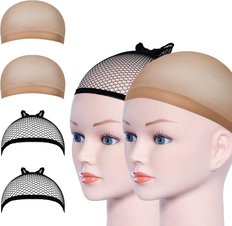 URAQT 4 Pack Wig Caps Nylon Hair Caps Neutral Nude Black for Women Men