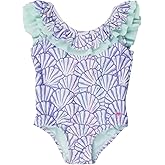 RuffleButts Girls UPF50+ Sun Protection Ruffle V-Back One Piece Swimsuit