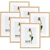 Atryinous 8x10 Picture Frame Set of 6 Solid Oak Wood Photo Frames with Plexiglass Display Picture 5x7 with mat or 8 x 10 without mat Tabletop or Wall Hanging Collage Gallery Wall Decor