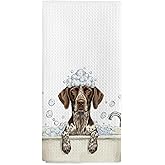 nvucamd German Shorthaired Pointer Gifts Hand Towels, Dog Bathroom Decor, Funny GSP Dogs Dish Tea Towels, German Shorthaired Pointer Dog in Bathtub Hand Towel for Toilet Kitchen Restroom Decor,16x24