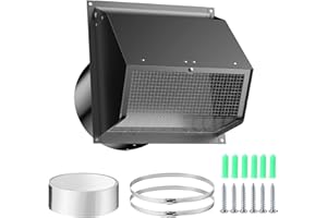 KYLAZER 6 Inch Hooded Wall Vent with Screen and Damper,Wall Exhaust Vent Cover Cap,Dryer Vent Cover Outside,External Extractor Wall Vent Hood for House Kitchen Range Hood Air Ventilation Black