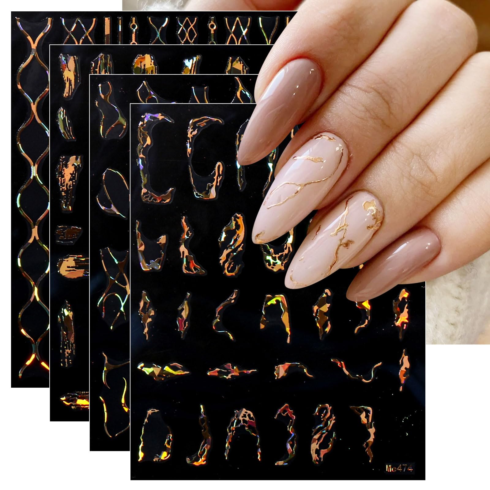 Photo 1 of JMEOWIO 9 Sheets Marble Line Nail Art Stickers Decals Self-Adhesive Gold Nail Supplies Nail Art Design Decoration Accessories