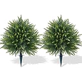 Artificial Cedar Topiary Trees with Ground Spike, 2 Pieces Fake Pine Shrubs Bushes, UV Resistant Faux Evergreen Cypress Tree Plants for Indoor Outdoor Planters Front Porch
