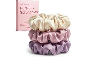 SilkAmor Silk Scrunchies Set - 3Pcs Hair Scrunchies for Women, 22 Momme 100% Mulberry Silk Hair Ties, Gentle Elastic Ponytail