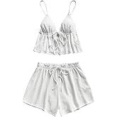 SOLY HUX Women's Summer 2 Piece Outfits Tie Front Sleeveless Crop Top and Shorts Boho Vacation Sets