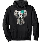Sugar Skull Elephant Halloween Graphic Pullover Hoodie
