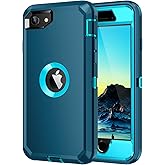 Mieziba for iPhone SE 2022/2020 Case,[Built in Screen Protector] Heavy Duty Shockproof 3 Layers Full Body Protection Rugged Cover for iPhone SE(3rd/2nd Gen) 4.7",Turquoise