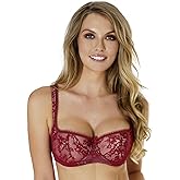 Rosme Women's Balconette Bra with Push Up Effect Plus Size Sexy Lace Demi Half Cup Bra Underwired Low Cut Mesh Bras Eliza