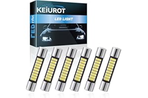 Keiurot 29mm Festoon Led Bulb 7065 6612F 6614F Led Bulb for Vanity Mirror Sun Visor Light Led Interior light Dome Map Lights White AC/DC12V, Pack of 6
