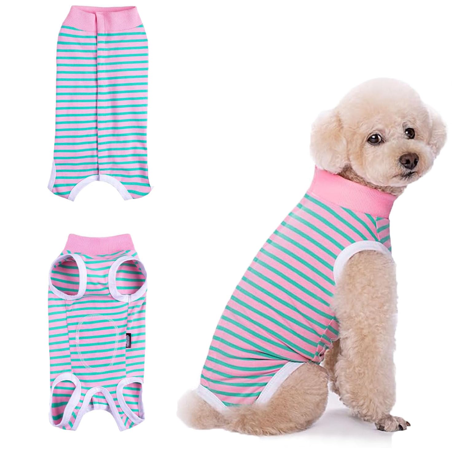 1 Premium Post-Surgical Recovery Shirt for Dogs – Adjustable Anti-Licking Bodysuit with Breathable Fabric – Striped Medical Garment for Male & Female Pets