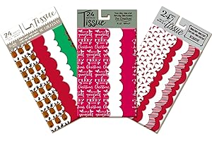 BLUEINK STUDIOS Santa's Workshop Christmas Tissue Paper Collection, Exclusive Scalloped Edge, 72 Sheets Each 19" x 25", Patterns and Solids