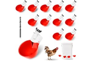 HIPYKAT Chicken Water Cups 12pcs - Automatic Filling Waterer Feeder, Gravity DIY Poultry Watering System, Chicken Water Dispenser Bowl, Chicken Coop Accessories for Hens, Duck, Goose, Turkey (Red)