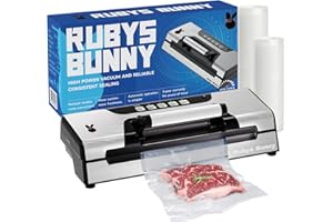 RUBYS BUNNY Vacuum Sealer, 120W 60 Hz Food Saver Vacuum Sealer Machine Preservation Dry/Moist/Liquid Modes, Built-in Cutter and Bag Storage, Free 2 Rolls Sealer Bags