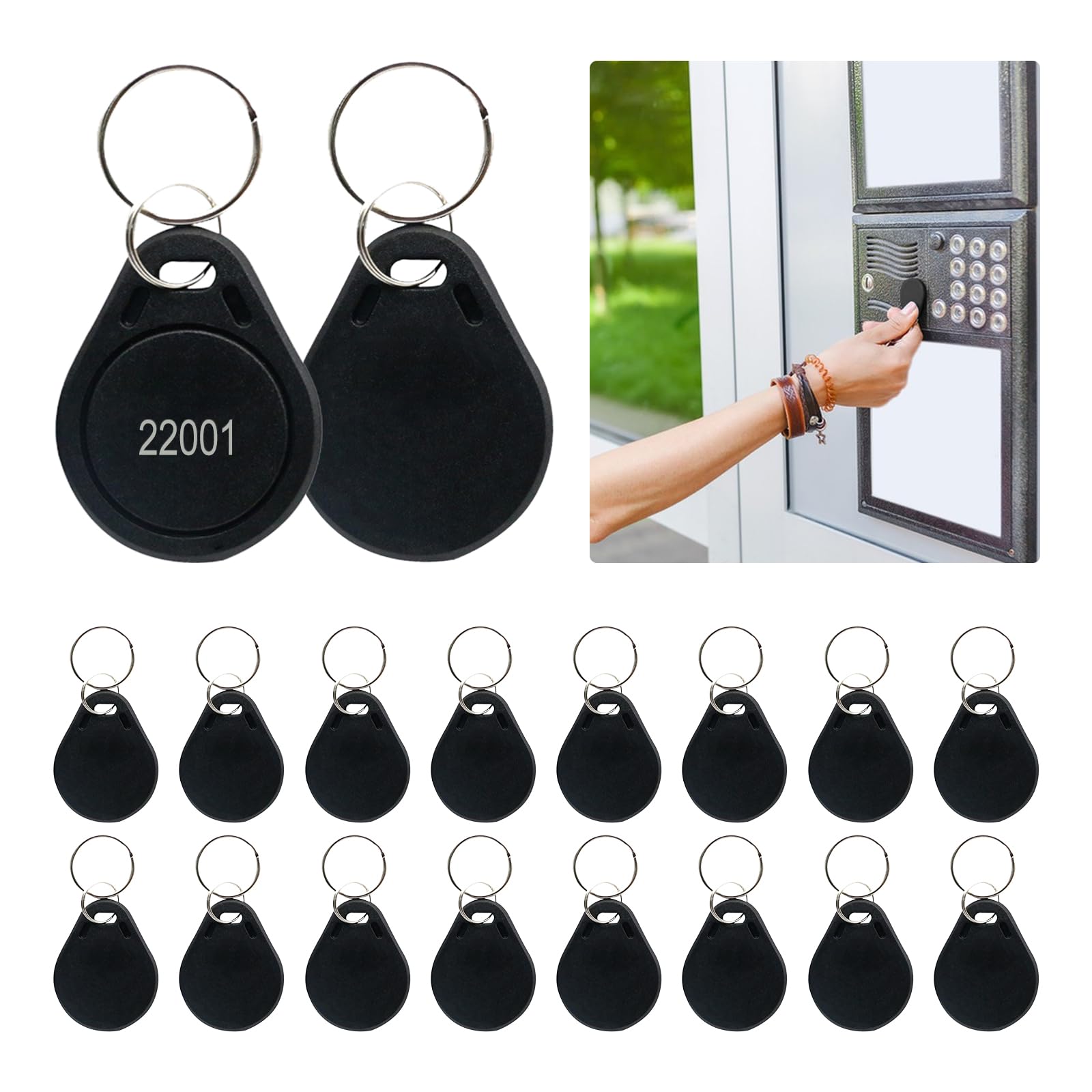 Photo 1 of SYWAN 26 Bit Proximity Key Fobs, 50Pcs H I D 125KHZ RFID Key Fob Works with Prox Key ISOProx 1346 1386 1326 H10301 Card Readers Majority of Access Control Systems, Black