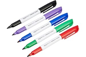Amazon Basics Permanent Markers, Fine Point Tip, Assorted Markers for Office, School, and Home Use, 12 Pack