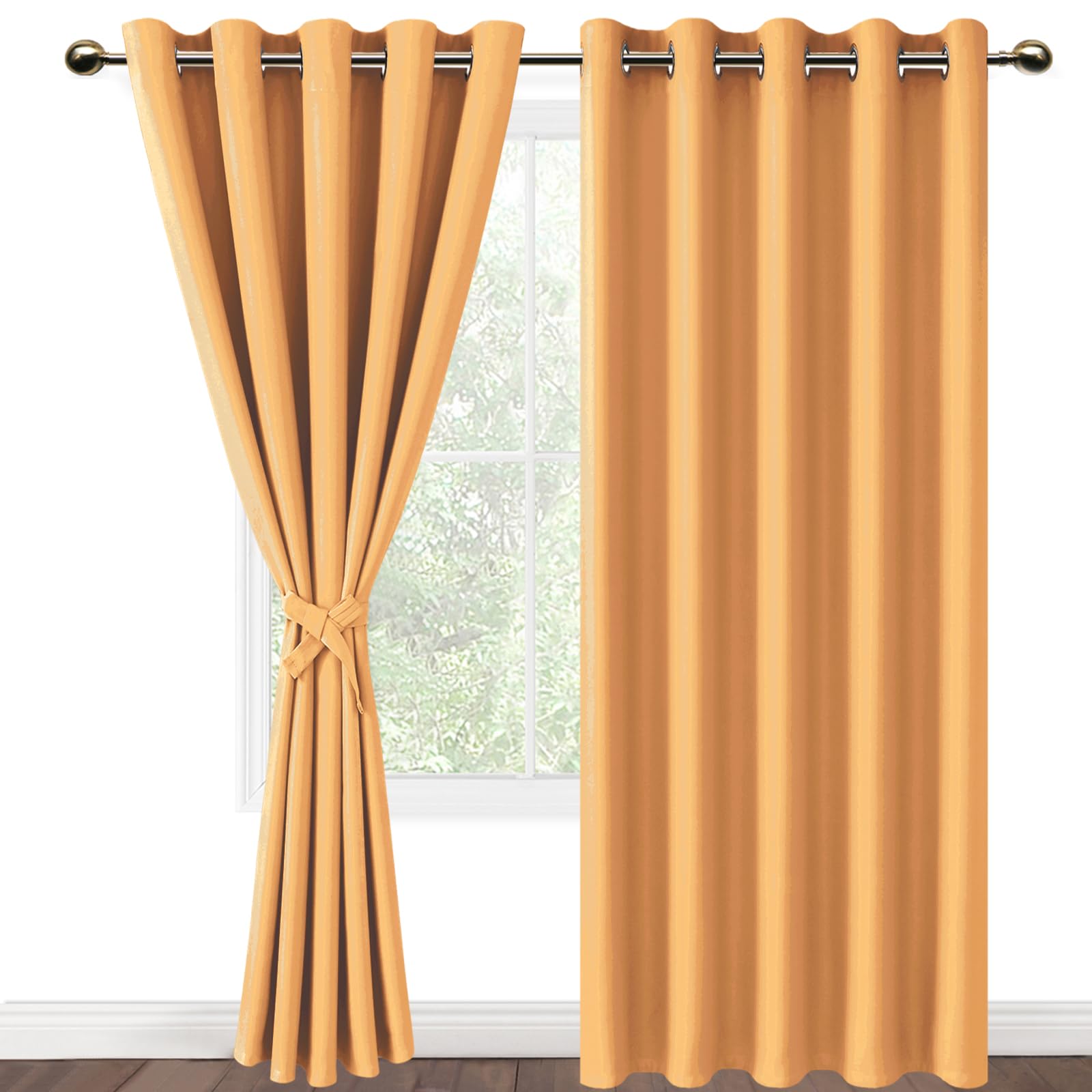 DWCN Blackout Curtains with Tiebacks for Bedroom Thermal Insulated Solid Eyelet Curtains for Living Room,2 Panels,66" Wide x 90" Drop Pumpkin Orange