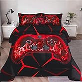 ZRNBAST 6 Pcs Twin Comforter Set for Boys Gamer Bedding Sets for Teens Kids Microfiber Game Console Comforter Set Red Flame Geometric Gaming Bed in a Bag with Sheets (Red,Twin)