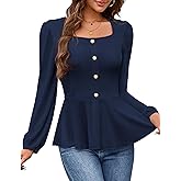 Bbonlinedress Womens Peplum Tops 2026 Long Sleeve Square Neck Dressy Casual Blouses Business Formal Work Top