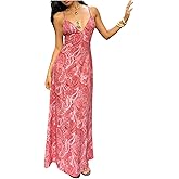 SHENHE Women's Summer Boho Maxi Dress Backless Low Back Paisley Spaghetti Strap Beach Sundress