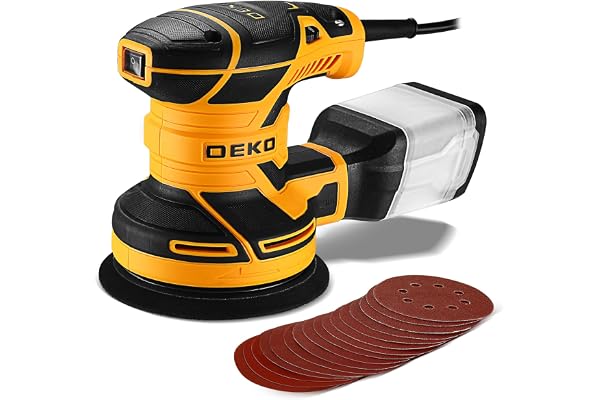 DEKOPRO Random Orbit Sander 2.5A with 16Pcs Sandpapers, 6 Variable Speed 14000RPM Electric Sanders, 5 Inches Hand Sander Tool
