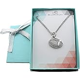 MOM & THREE DAUGHTERS Football Charm Necklace in Antique Silver Pewter | Handmade 20 Inch Stainless Steel Curb Chain | Strong, Scratch Resistant Jewelry | Gift for Football Players