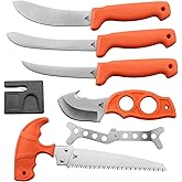 Miyake Deer Hunting Knife Set, 9 Pcs Field Dressing Kit with Portable Box, Skinning Knife, Butcher Knife, Gut Hook, Bone Saw, Spreader, Sharpener, Hunting Gifts for Men